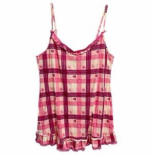 L.E.I. LEI Coquette Chemise Dress Sleepwear XXL Juniors Plaid Ruffle Hem Heart